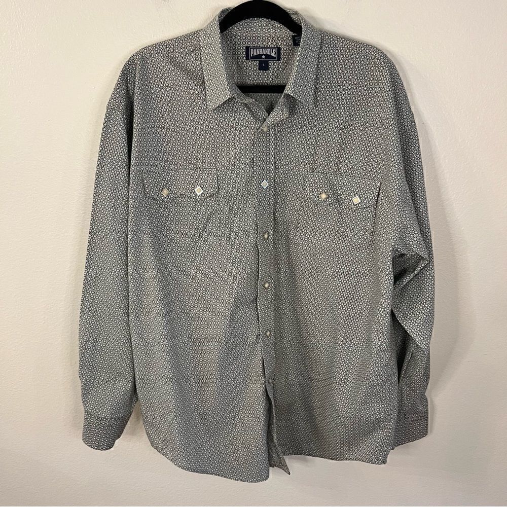 Panhandle Shirt Men’s Diamond Pearl Snap Button Blue Long Sleeve Size Large